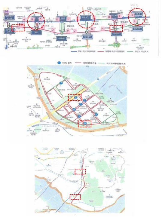 서울시 교통정보과/자전거정책과와 협의한 통행량측정 위치