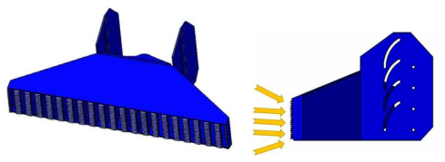 개량 흡입구 설계안 #2 BOX형의 등각도(좌) 및 측면도(우)
