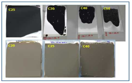 GO+DI 슬러리의 농도에 따른 코팅 결과 사진