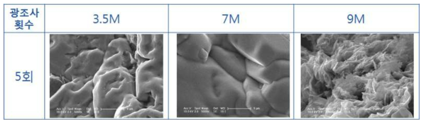 KOH함침 농도별 광 조사 5회 시 그래핀의 미세구조 특성-동결 건조 (X10,000)