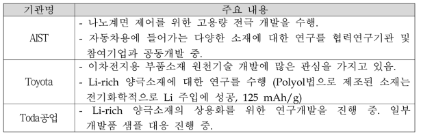 이차전지 전극용 나노소재 - 일본의 선도기관