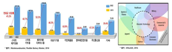 플렉서블 배터리 시장의 어플리케이션별 시장 규모 및 전망