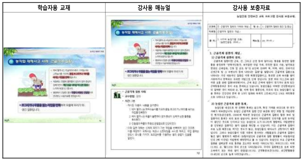 ‘농업인 대상 농작업 안전보건 기초과정’ 교재 개발 예시