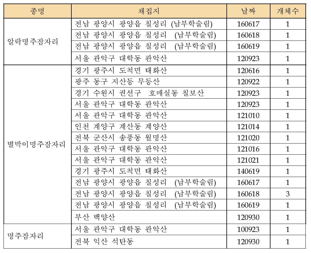 명주잠자리의 소장표본 조사