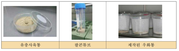 번데기로부터 성충으로 날개돋이가 가능한 우화틀 선정 시험