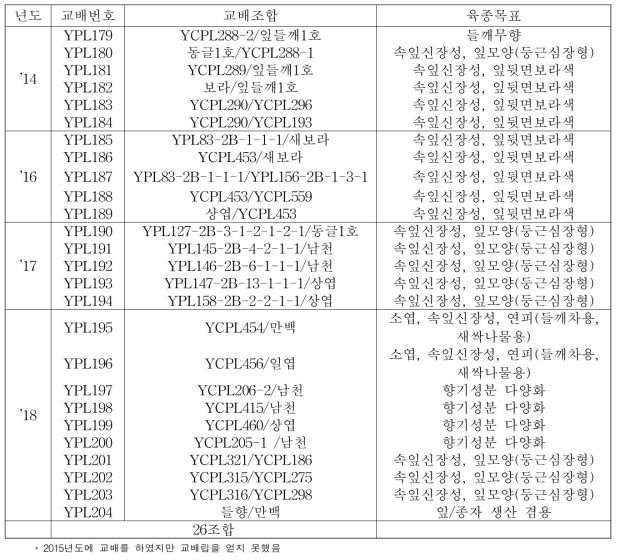 잎들깨 교배내역 총괄