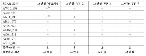 분자표지를 이용한 ‘그린볼’ 무병묘의 품종 확인 결과