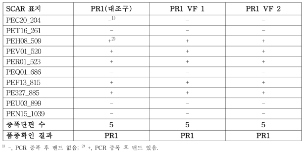 분자표지를 이용한 복숭아 ‘PR1’ 무병묘의 품종 확인 결과