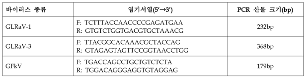 포도 바이러스 진단용 프라이머 염기서열