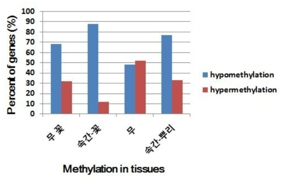 무와 속간교잡체들에서 유전자들의 hypermethylation 및 hypomethylation 조사