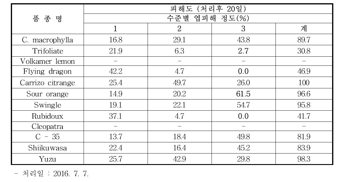 대목 자원별 시험계통 내건성 조사 (2차, 2017)