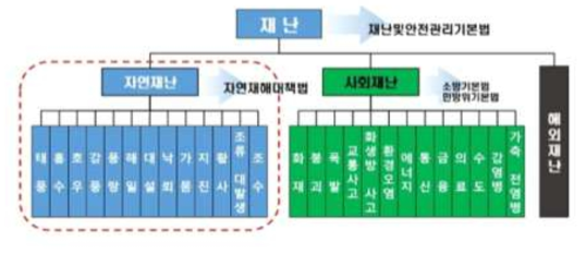 재난 및 안전관리 기본법 상의 재난 구분