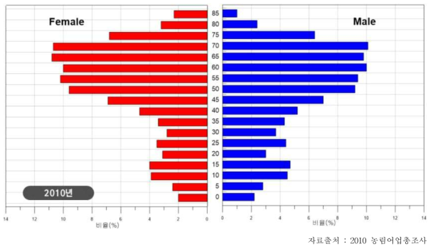 2010년의 연령대별 인구구조