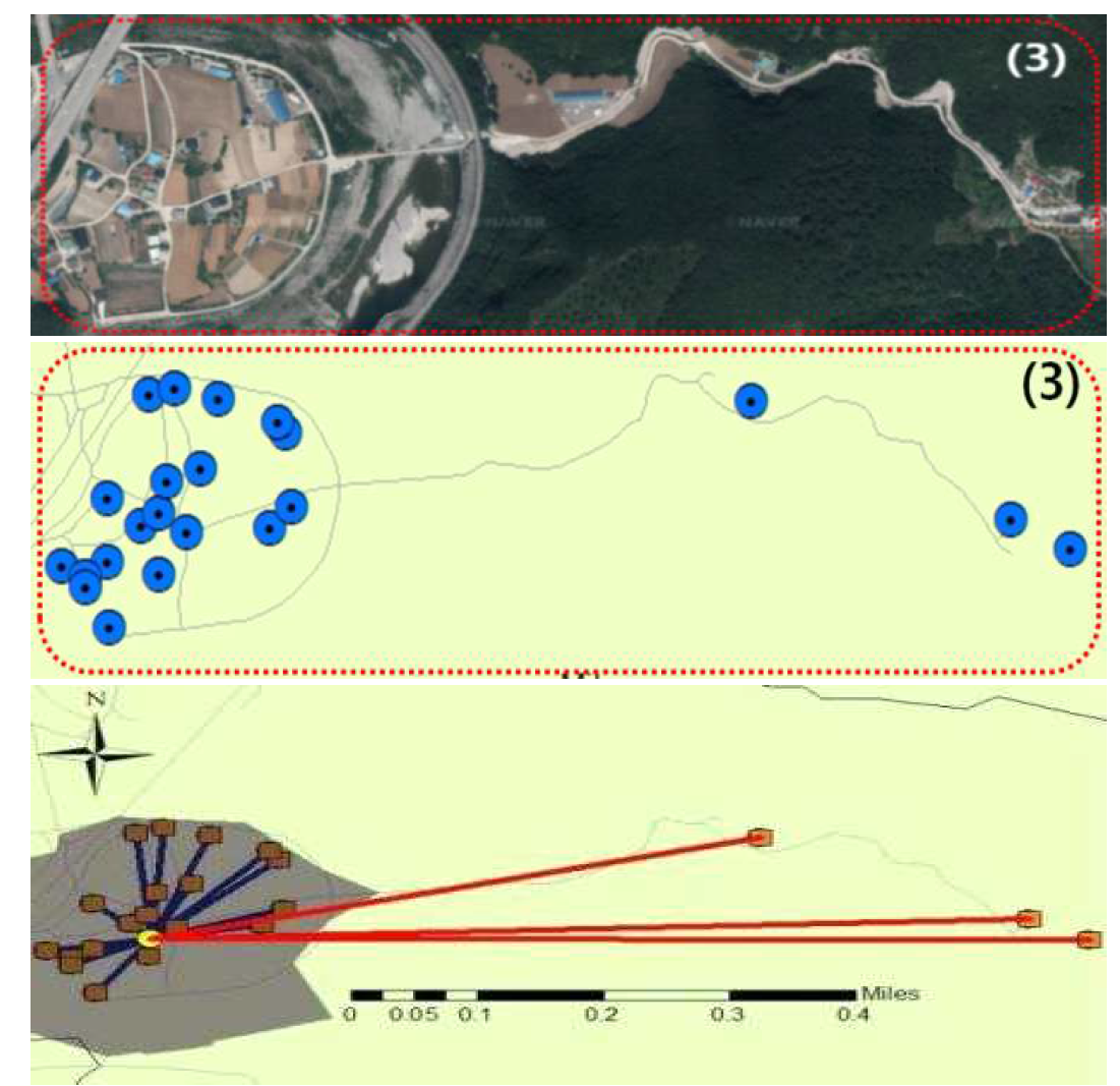 3구역의 집결지(마을회관)기준 250m 범위 현황