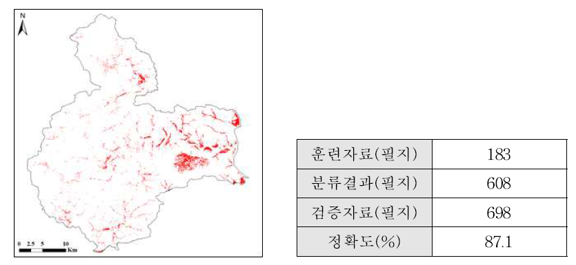 위성영상 기반 양파, 마늘 재배필지 추출 결과