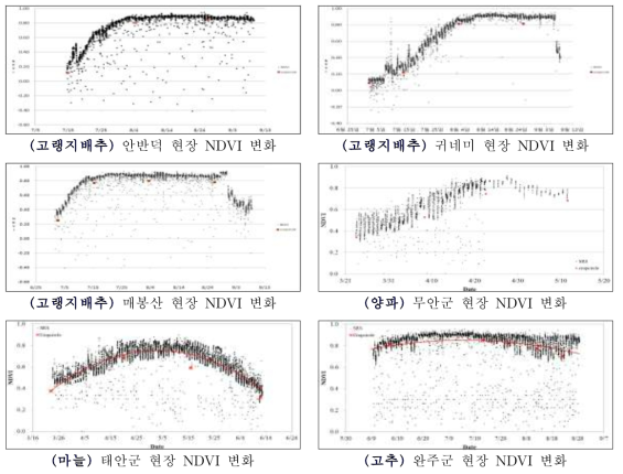 작목별 생육기간의 현장 NDVI 변화