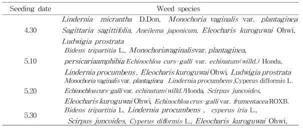 Weed species of different seeding date(‘15～’17)