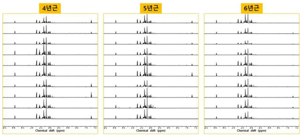 인삼 시료의 연근별 대표 1H NMR 스펙트럼