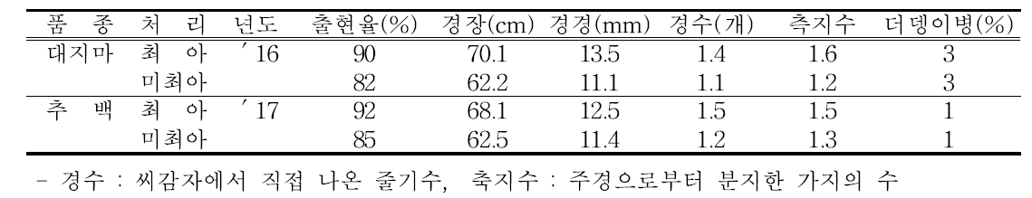 논 무가온하우스 생육 및 병해발생정도