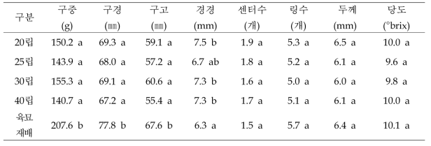 양파 직파시 파종립수별 구 특성