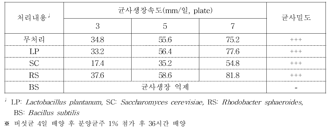 분양균주 첨가에 의한 느타리버섯 균사생장특성