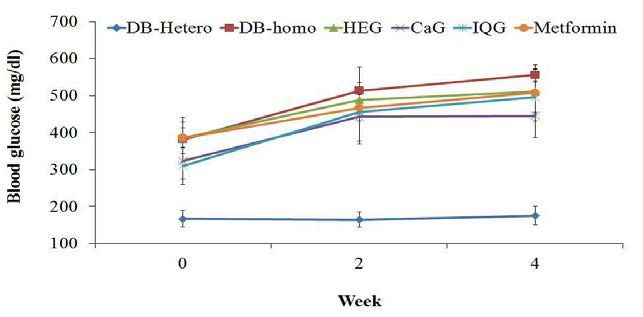 당뇨 쥐 혈당그림 Blood glucose level of diabetic mice treated with some GAG