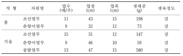 수집 토종열무의 재배적 특성