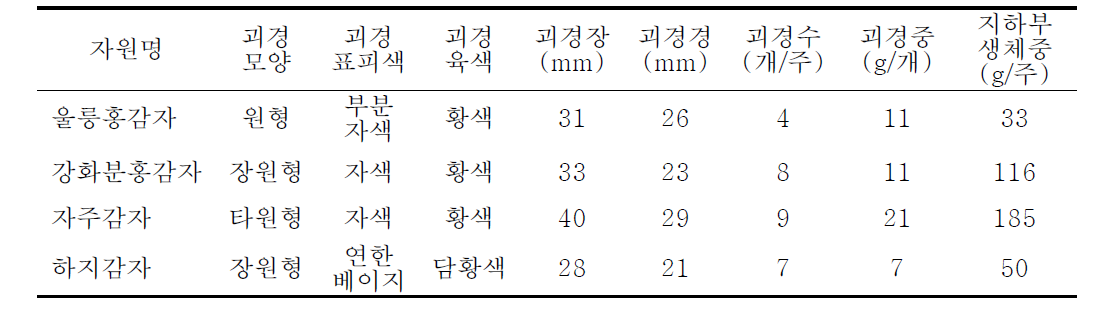 토종감자의 생육 특성