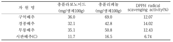 수집 토종배추의 기능성 성분