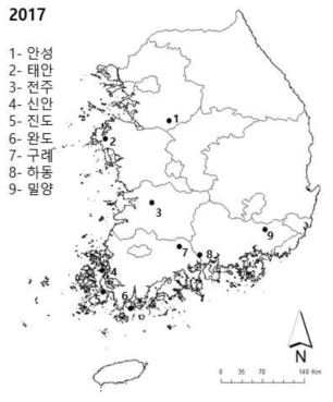 2017년 흰등멸구 채집지역
