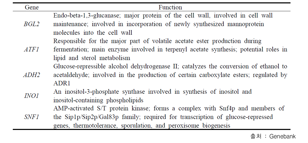 Genes involved in ethanol fermentation mechanism in S. cerevisiae