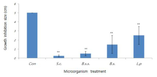 EM 구성 균주별 B. bassiana의 Growth Inhibition Rate (Diameter)