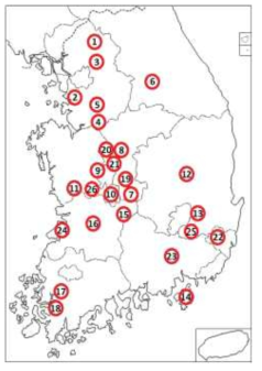 전국 장수풍뎅이누디바이러스병 발생 현황도