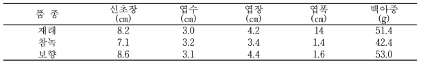 품종별 봄찻잎 생육