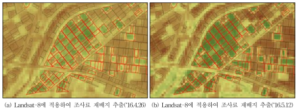 NDVI 임계값을 이용한 면적 확대 결과