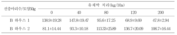 유채박 처리 한달 후(’18.10.29) 멜론 시설재배지(B) 토양 선충 밀도