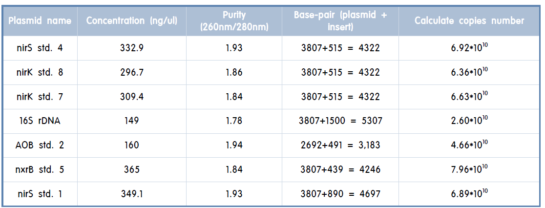 RT-PCR 정량 분석을 위한target standard의 copy number 계산