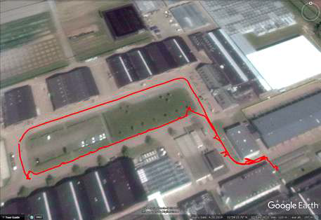 GPS “flightpath” of the Topcon RTK-GPS antenna connected to the on-board computer (with ROS) on the Clearpath Husky robot. Note that the most accurate RTK-fixed signal wasn’t always available (e.g. RTK-float or GPS-SPS). No auto-steer was applied on the control of the robot, just manual drive with additional curves and steer corrections by a game controller