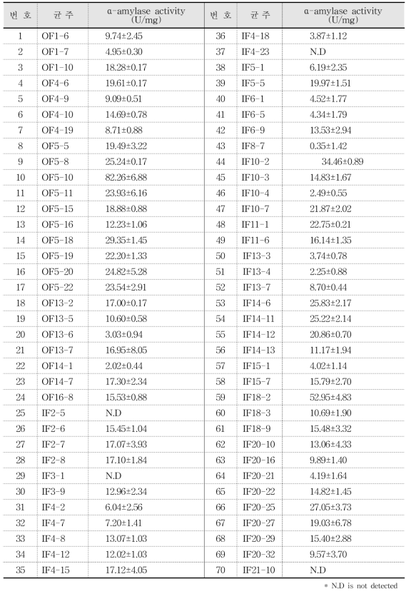 분리 곰팡이의 α-amylase 활성 분석