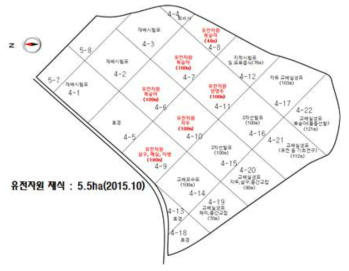 국립원예특작과학원 핵과류 유전자원 포장의 재식도