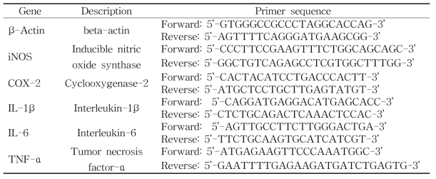 RT-PCR 및 real-time PCR에 사용된 primer sequences