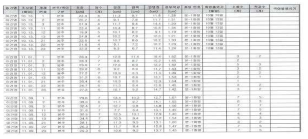 딸기 생육정보 입력 예