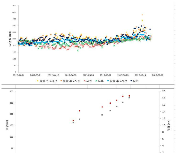 실내 탄산가스농도정보와 생육량정보의 연관 분석