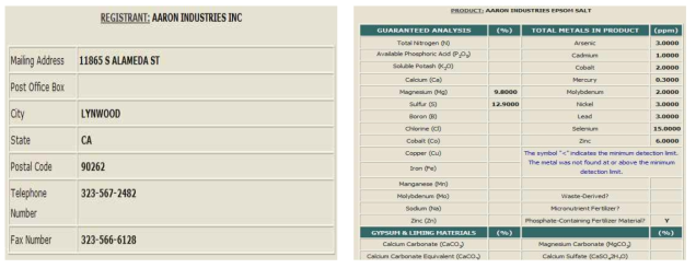 WSDA Product Database 예시