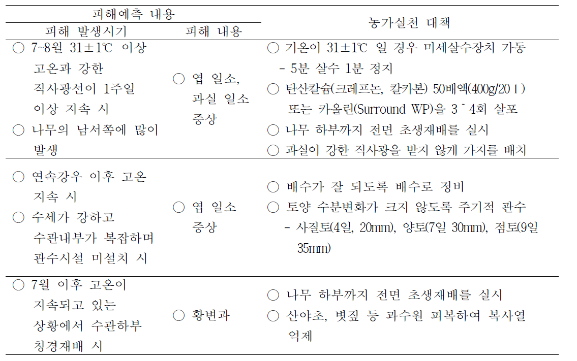 사과 폭염 피해 현장 조사 및 농가실천 대책