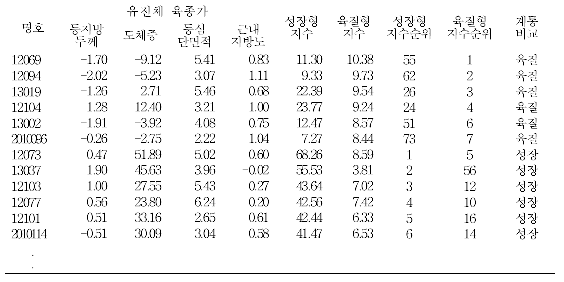계통별 암소집단 조성(310두)