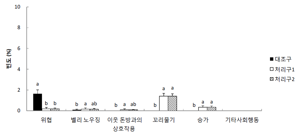 랜드레이스의 합사 중기 사회행동 빈도