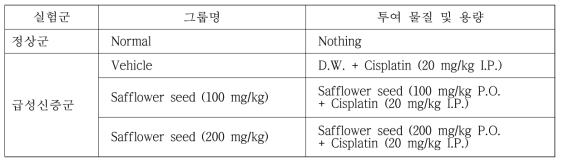 그룹별 투여 물질 및 용량