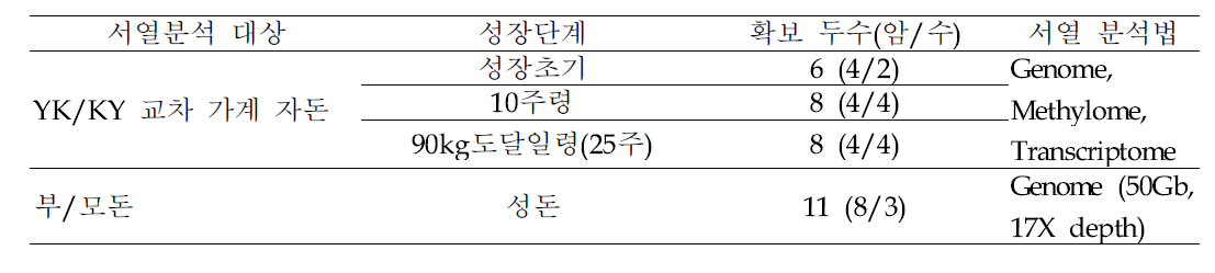 교차가계 구축을 통한 확보시료 및 서열분석법 요약