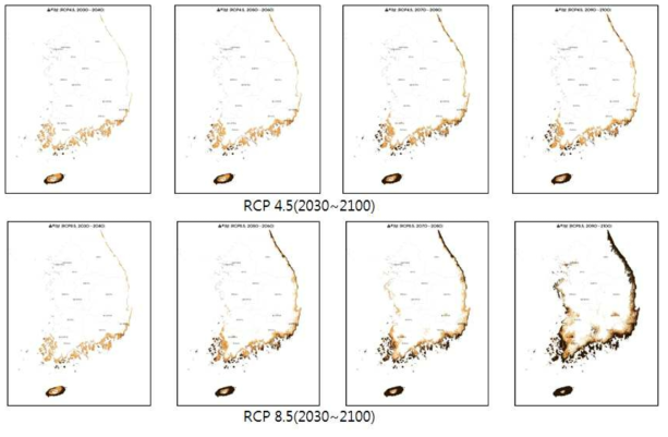 기후변화시나리오에 따른 우리나라 올리브 재배 가능지역 예측지도